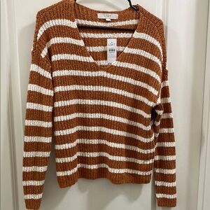 LOFT Brown and White Striped Sweater